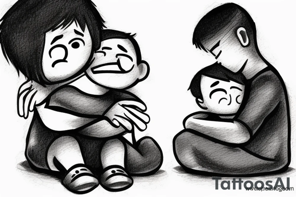 A little boy hugged by his father in the river. tattoo idea