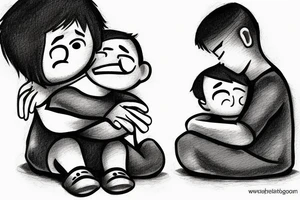 A little boy hugged by his father in the river. tattoo idea