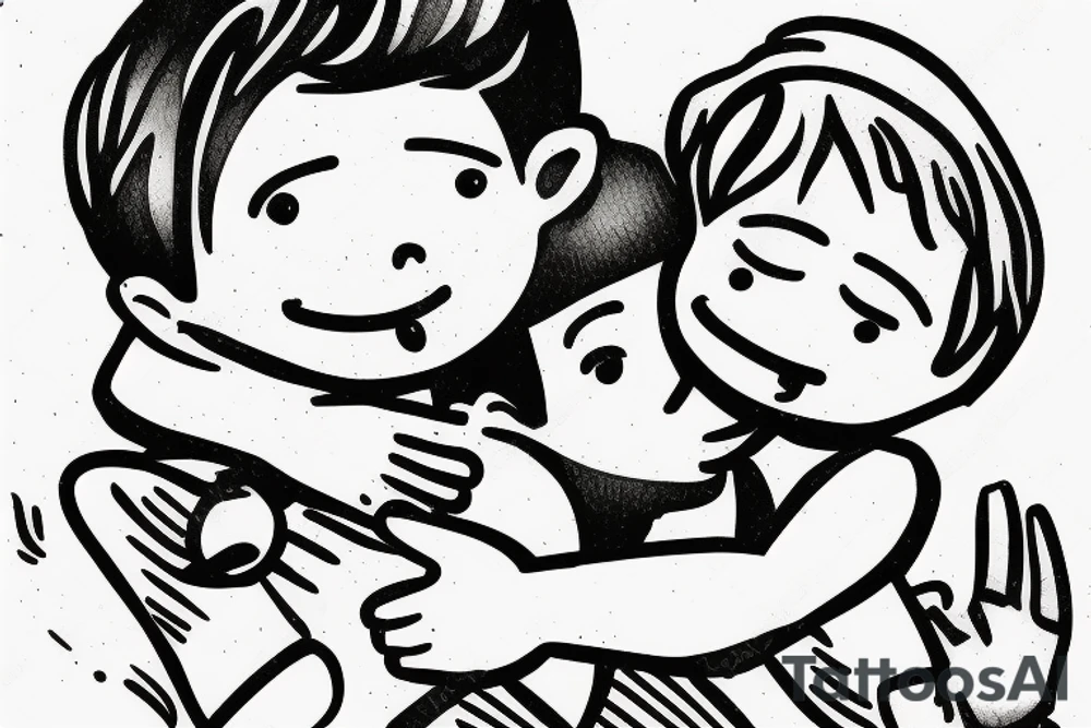 A little boy hugged by his father in a lake. tattoo idea