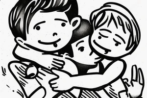 A little boy hugged by his father in a lake. tattoo idea