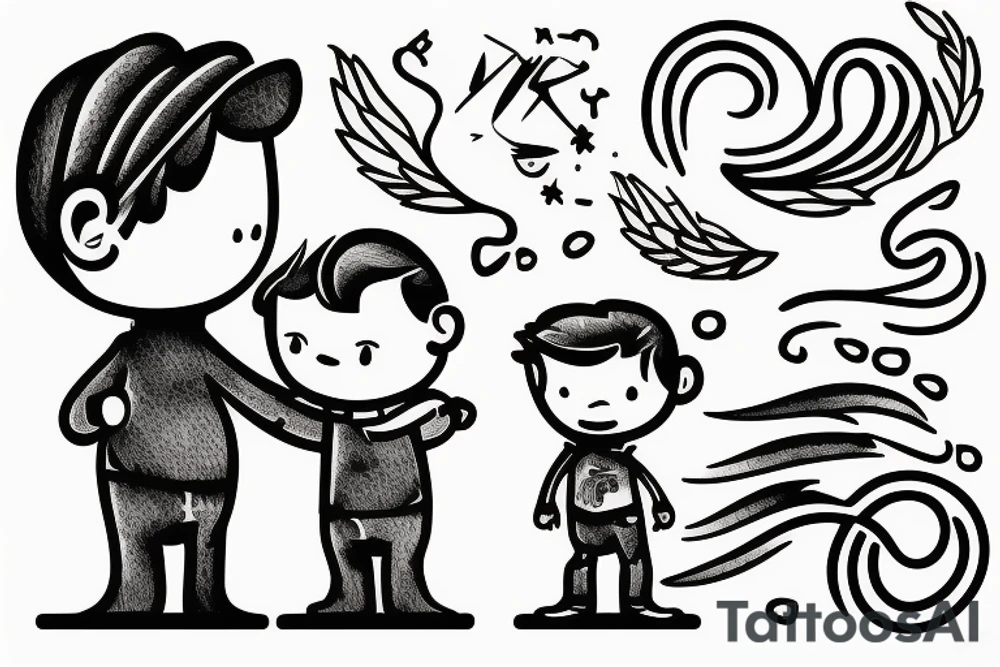 A little boy hugged by his father in a lake. tattoo idea