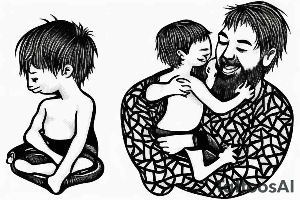 A little boy hugged by his father in a lake. tattoo idea