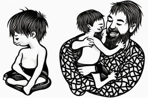 A little boy hugged by his father in a lake. tattoo idea