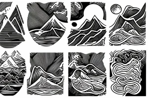 Flowing river, mountain peak in triangle tattoo idea