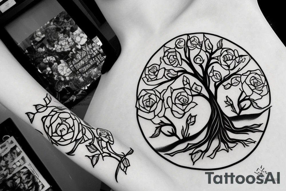 Tree planted by a river side with roses at the river bank tattoo idea Tree planted by a river side with roses at the river bank tattoo idea