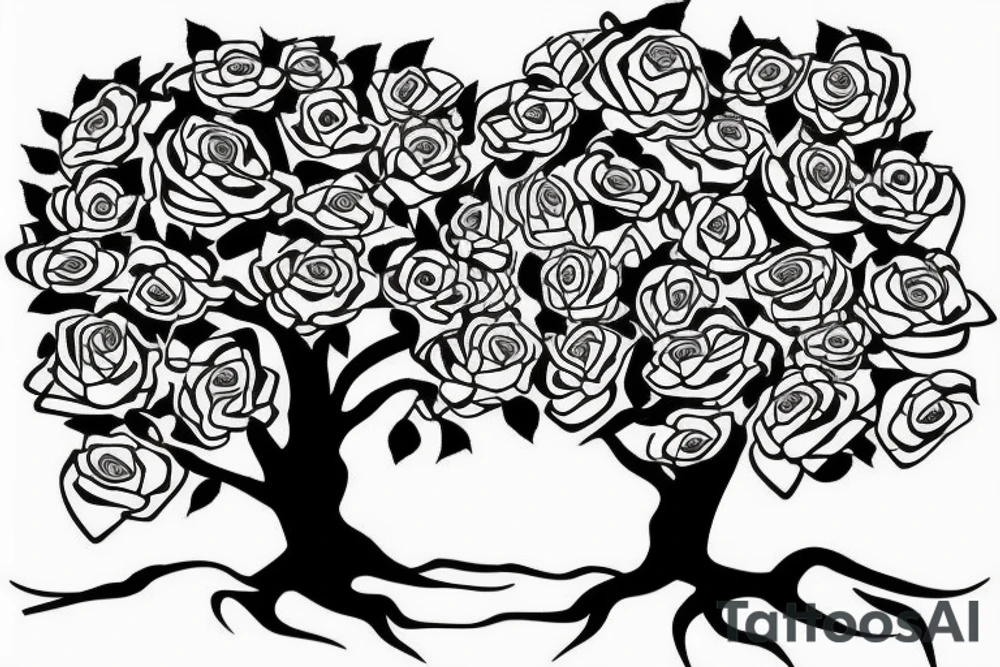 Tree planted by a river side with roses at the river bank tattoo idea