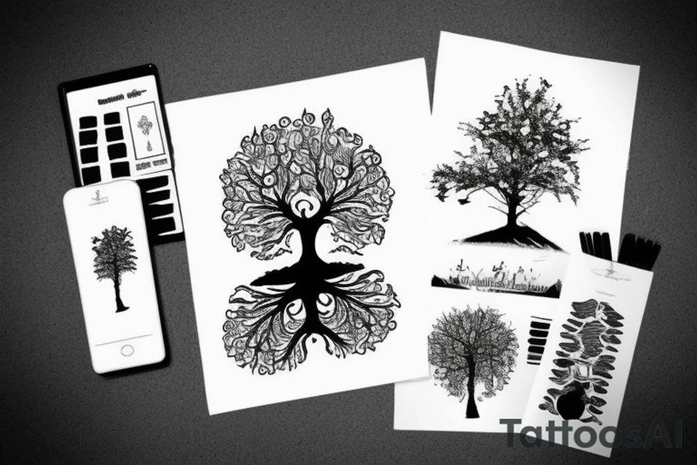 Tree planted by a river side tattoo idea