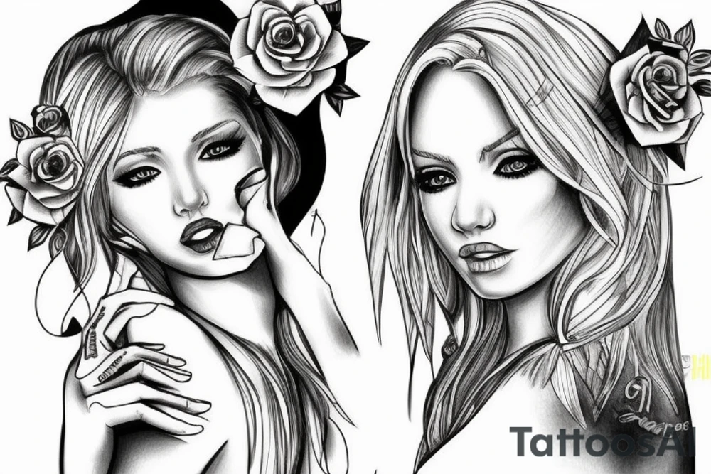 Sexy Blonde girl with Alex written below the drawing tattoo idea