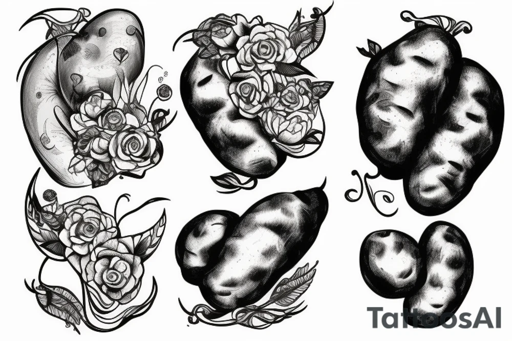 full arm tattoo many small potatoes and potato peelings tattoo idea