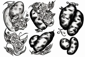 full arm tattoo many small potatoes and potato peelings tattoo idea