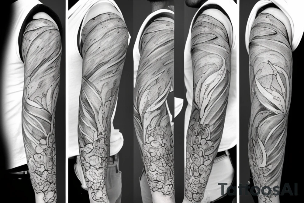 full arm tattoo many small potatoes and potato peelings tattoo idea