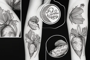 potato flowers and potato peelings arm tattoo idea