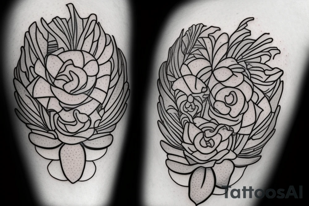 potato flowers and potato peelings arm tattoo idea