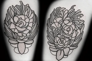 potato flowers and potato peelings arm tattoo idea