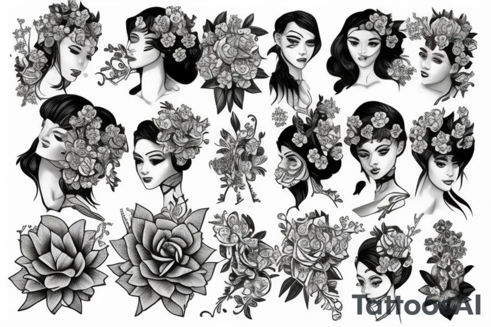 Elf lady with flowers tattoo idea