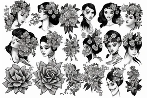 Elf lady with flowers tattoo idea