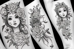 Elf lady with flowers tattoo idea