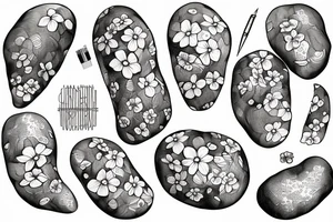 sketch for a full arm: many small potatoes, potato flowers, and potato peelings tattoo idea