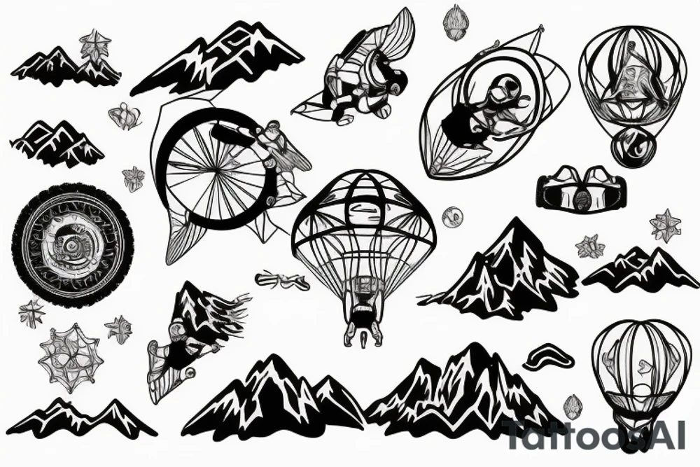 ornamental mountains skydiving tattoo idea