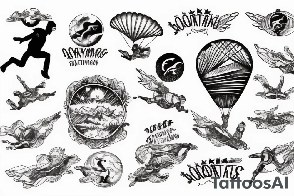 ornamental mountains skydiving tattoo idea