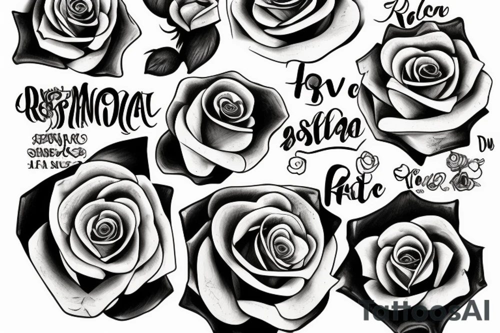 Sleev with roses and the text familia tattoo idea