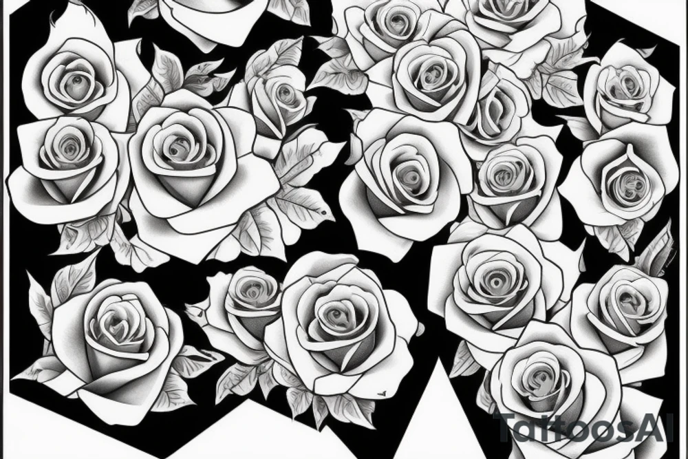 Sleev with roses and the text familia tattoo idea