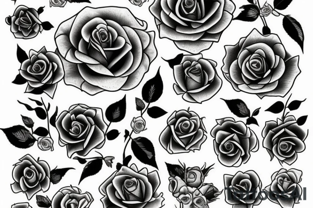 Sleev with roses and the text familia tattoo idea