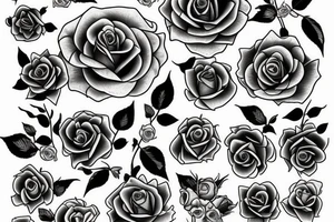 Sleev with roses and the text familia tattoo idea