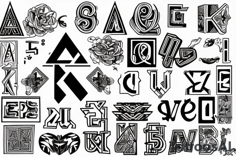 The initials A cubed, and the letter v connected to the letter A tattoo idea