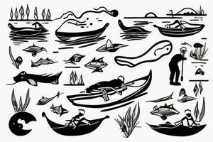 alone fisher man in a lake tattoo idea
