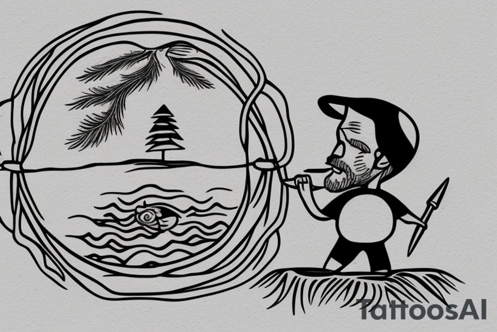 alone fisher man in a lake tattoo idea