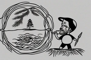 alone fisher man in a lake tattoo idea