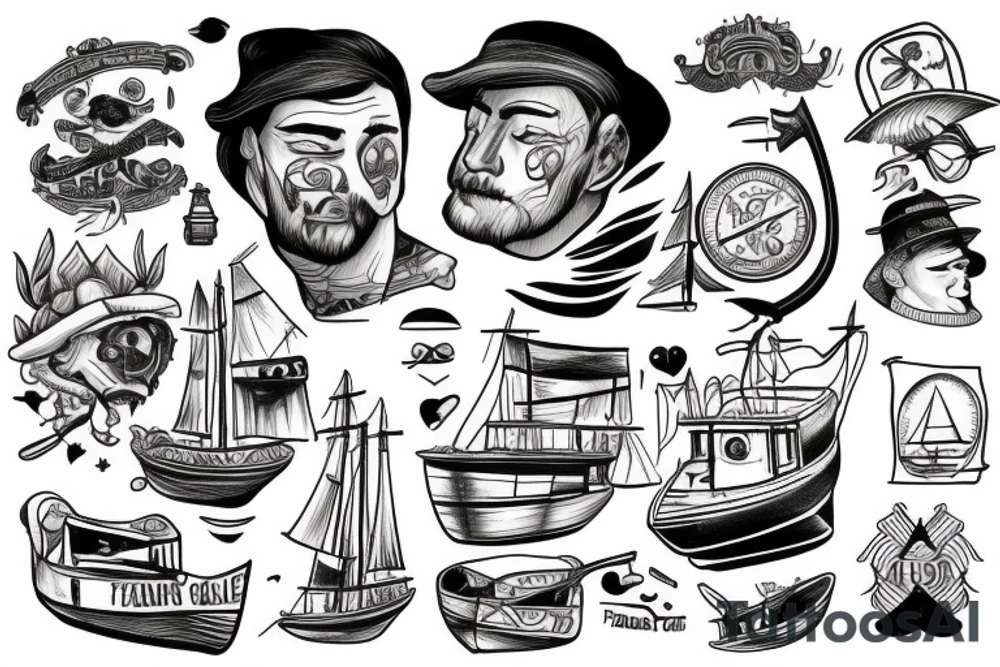 a man on a boat alone from far tattoo idea