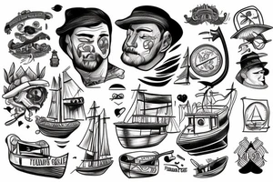 a man on a boat alone from far tattoo idea