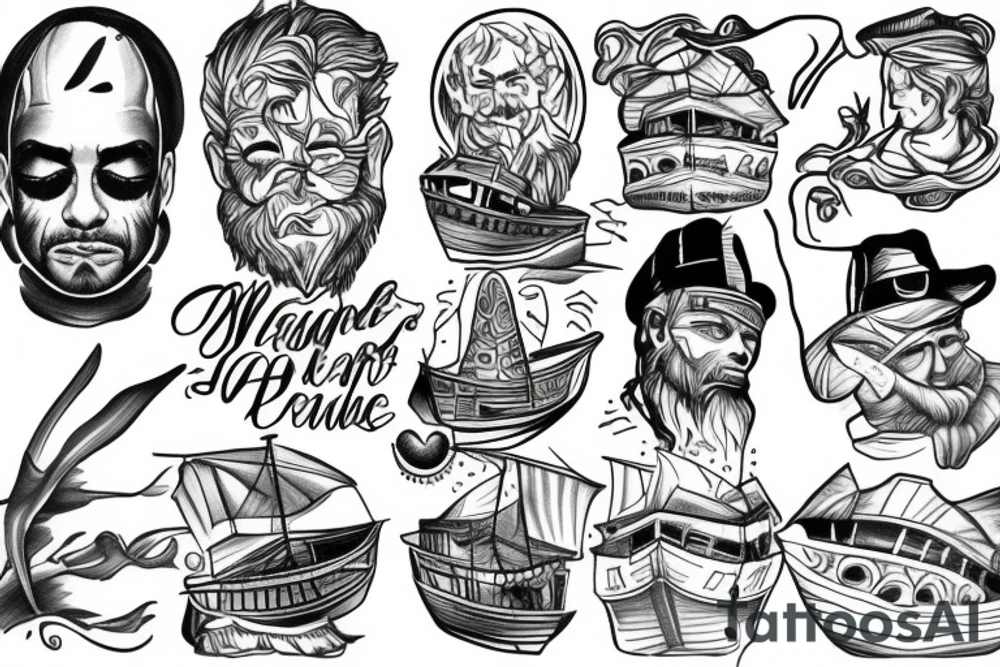 a man on a boat alone from far tattoo idea
