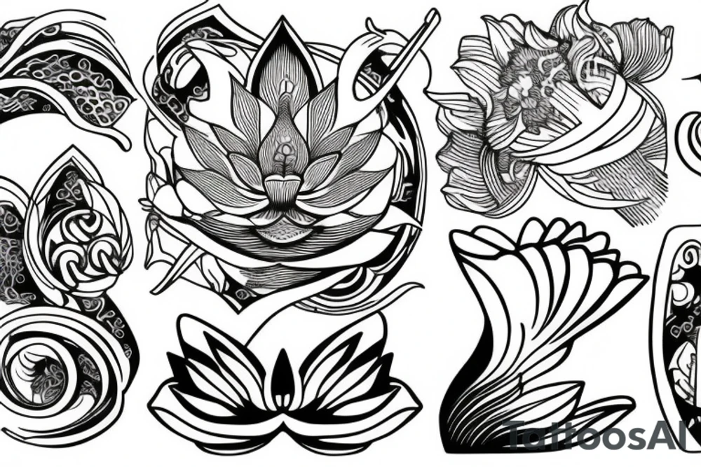 Infini, lotus, music, sea tattoo idea