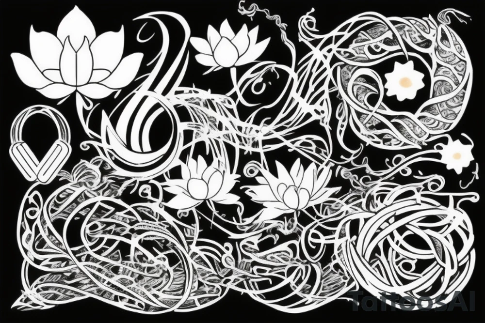 Infini, lotus, music, sea tattoo idea