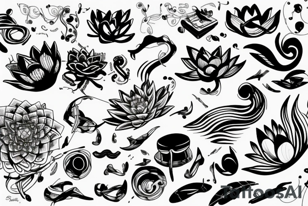 Infini, lotus, music, sea, simple tattoo idea