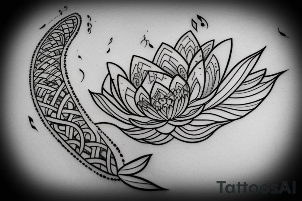 Infini, lotus, music, sea, simple tattoo idea
