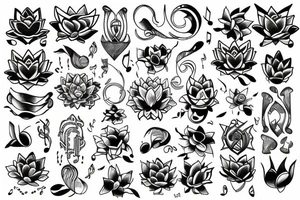 Infini, lotus, music, sea, simple tattoo idea