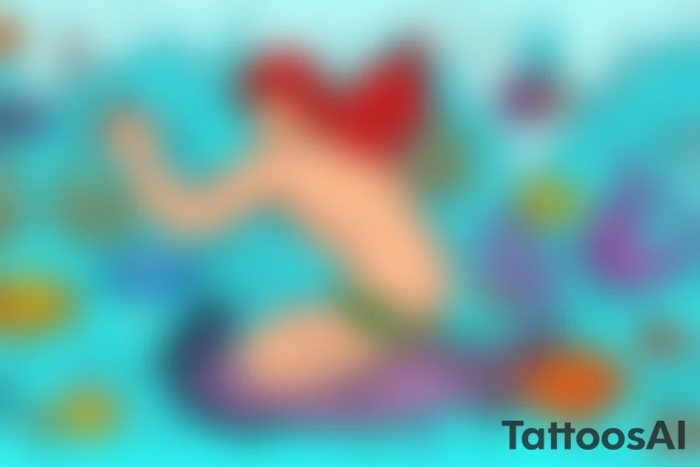 A merman sitting on a rock, surrounded by colorful fish and coral. The merman can be shown with a scuba tank and scuba gear on his back, indicating that he is a modern-day version of the mythical creature. tattoo idea