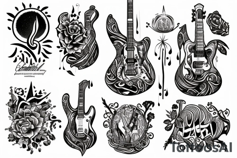 nature with a guitar and religion tattoo idea