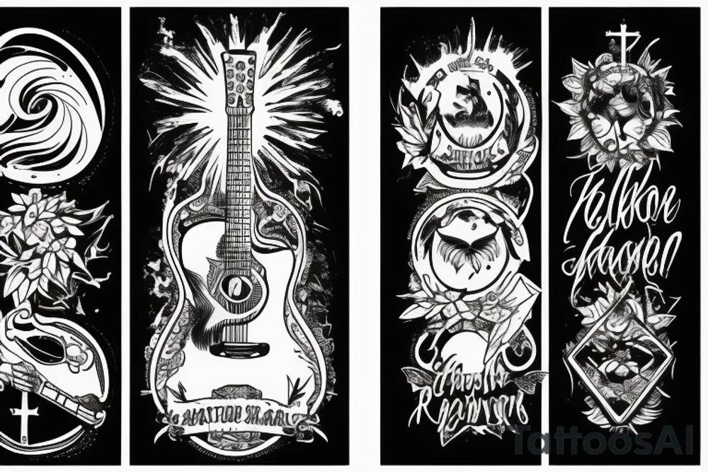 nature with a guitar and religion tattoo idea