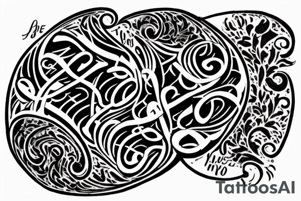 The text "Be the Master of your Life" with calligraphic lines above and in the middle. Size is 6cmx6cm, and the tattoo must be made to fit a forearm. The lines can be a bit delicate but thick enough to be read. tattoo idea