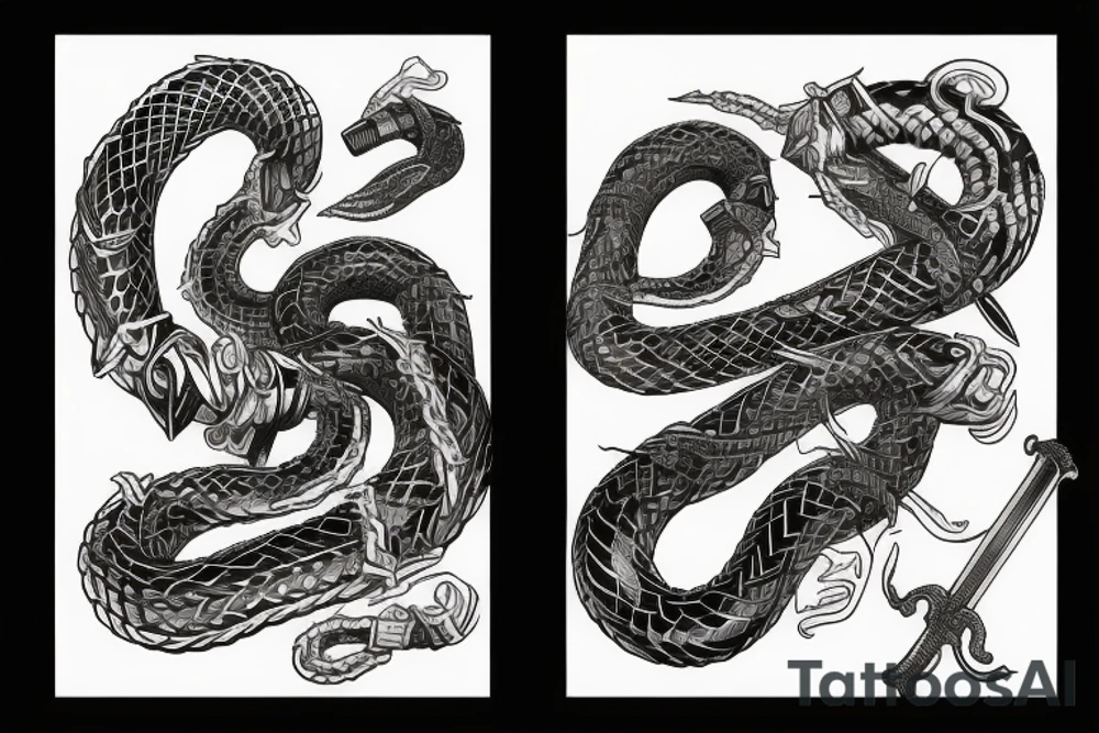 cyberpunk irish viking sword and snake tattoo idea