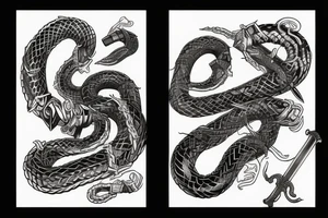 cyberpunk irish viking sword and snake tattoo idea