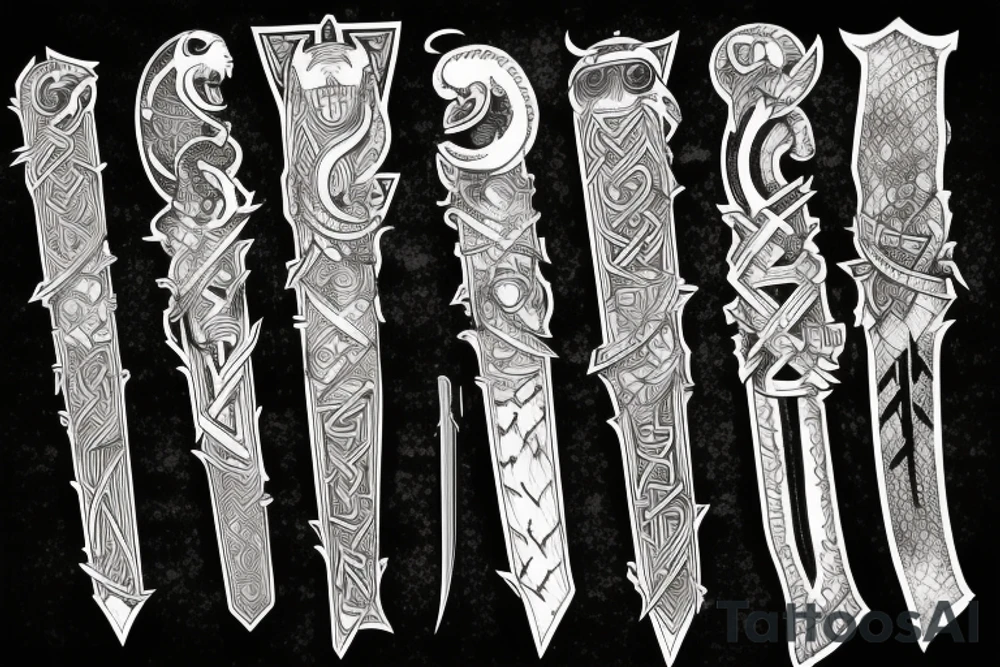 cyberpunk irish viking sword and snake tattoo idea