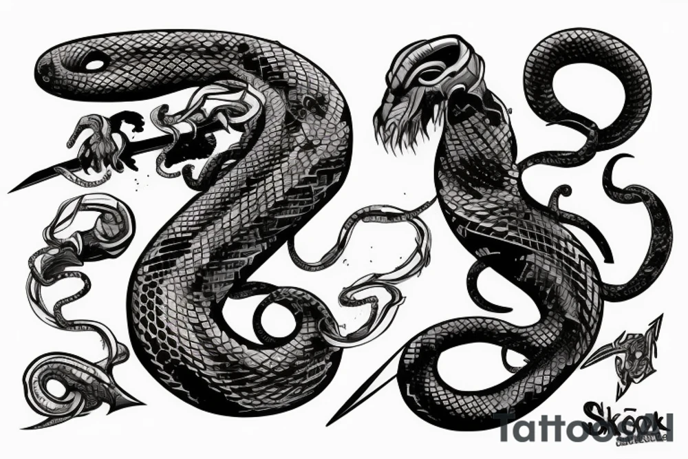 cyberpunk irish viking snake surrounding a sword tattoo idea