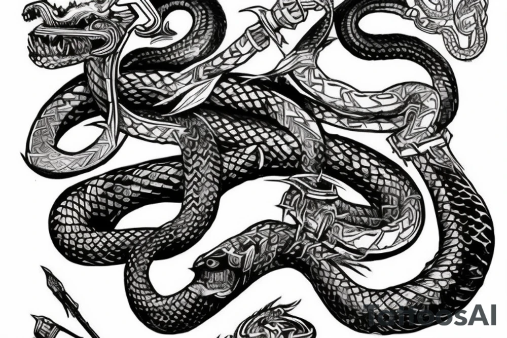 cyberpunk irish viking snake surrounding a sword tattoo idea