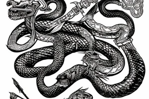 cyberpunk irish viking snake surrounding a sword tattoo idea